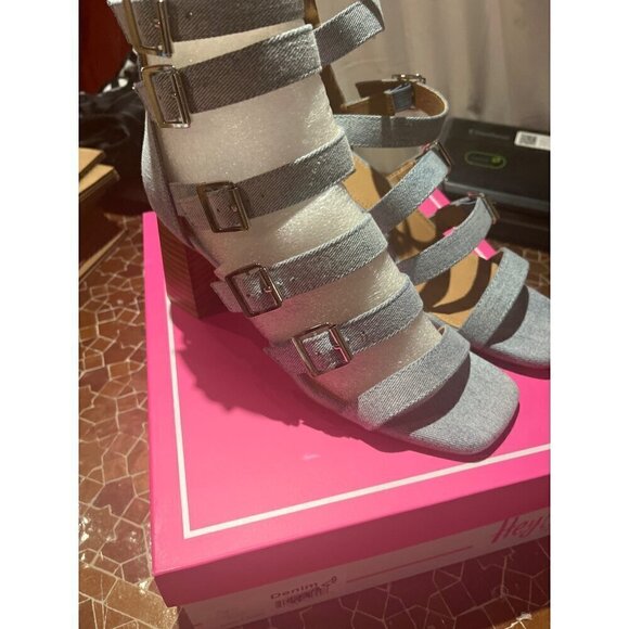 nwt in box corkys hey girl high heel denim sandals buckle up zipper closure - Picture 2 of 5